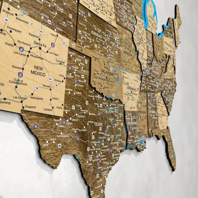 Wooden USA Push Pin Map Wall Art For Living Room Decor