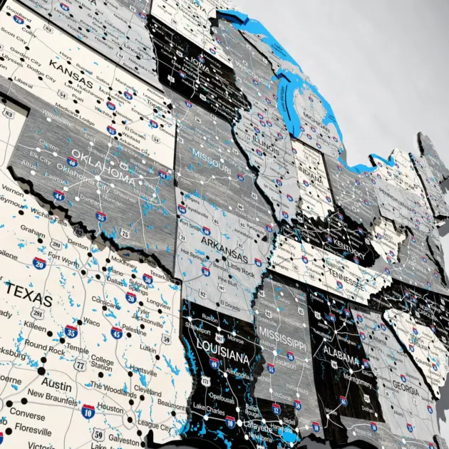 Engraved Wooden United States Map With Hidden Base Travel Display