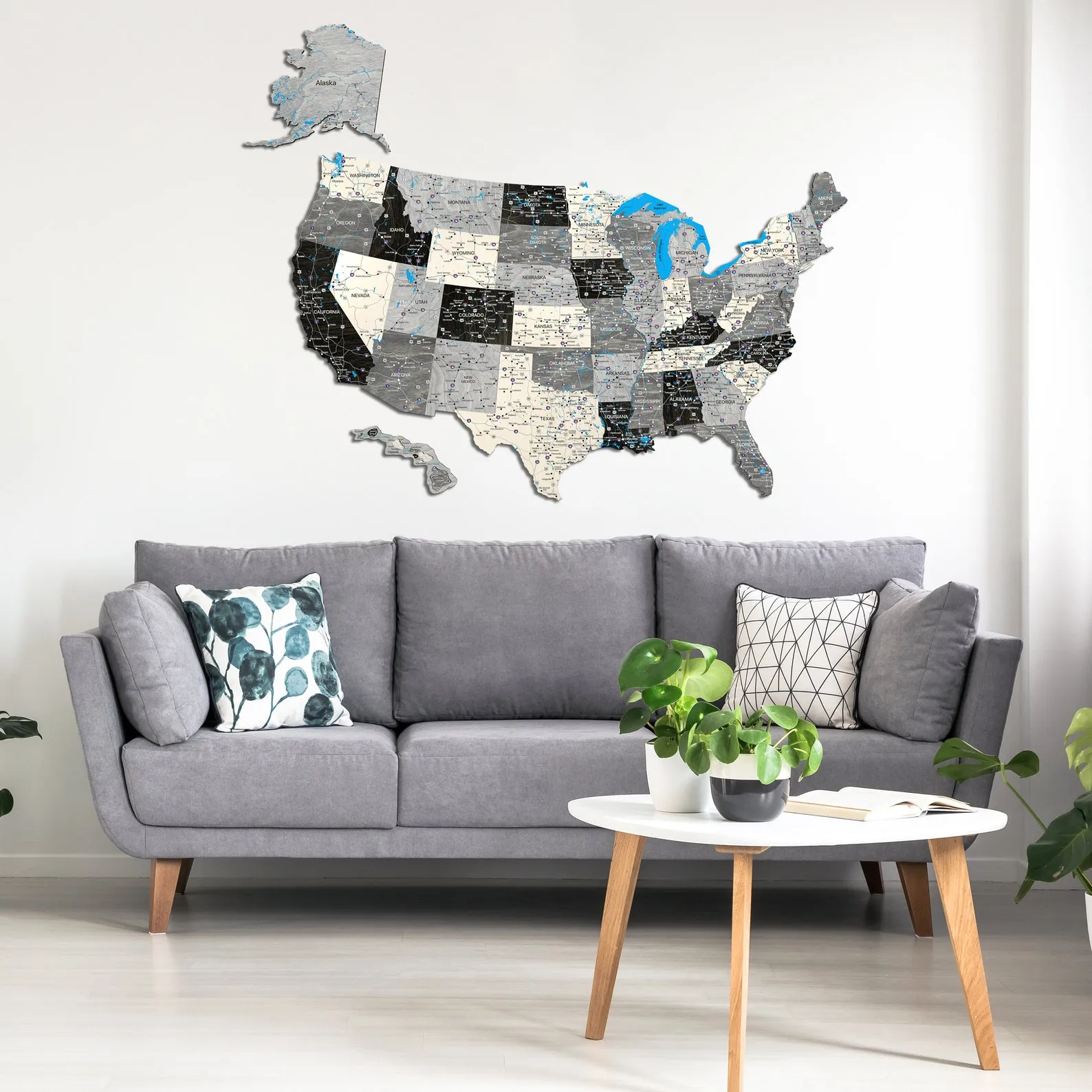 Color Printed Wooden USA Map With Rivers And Lakes Detail - Image 7