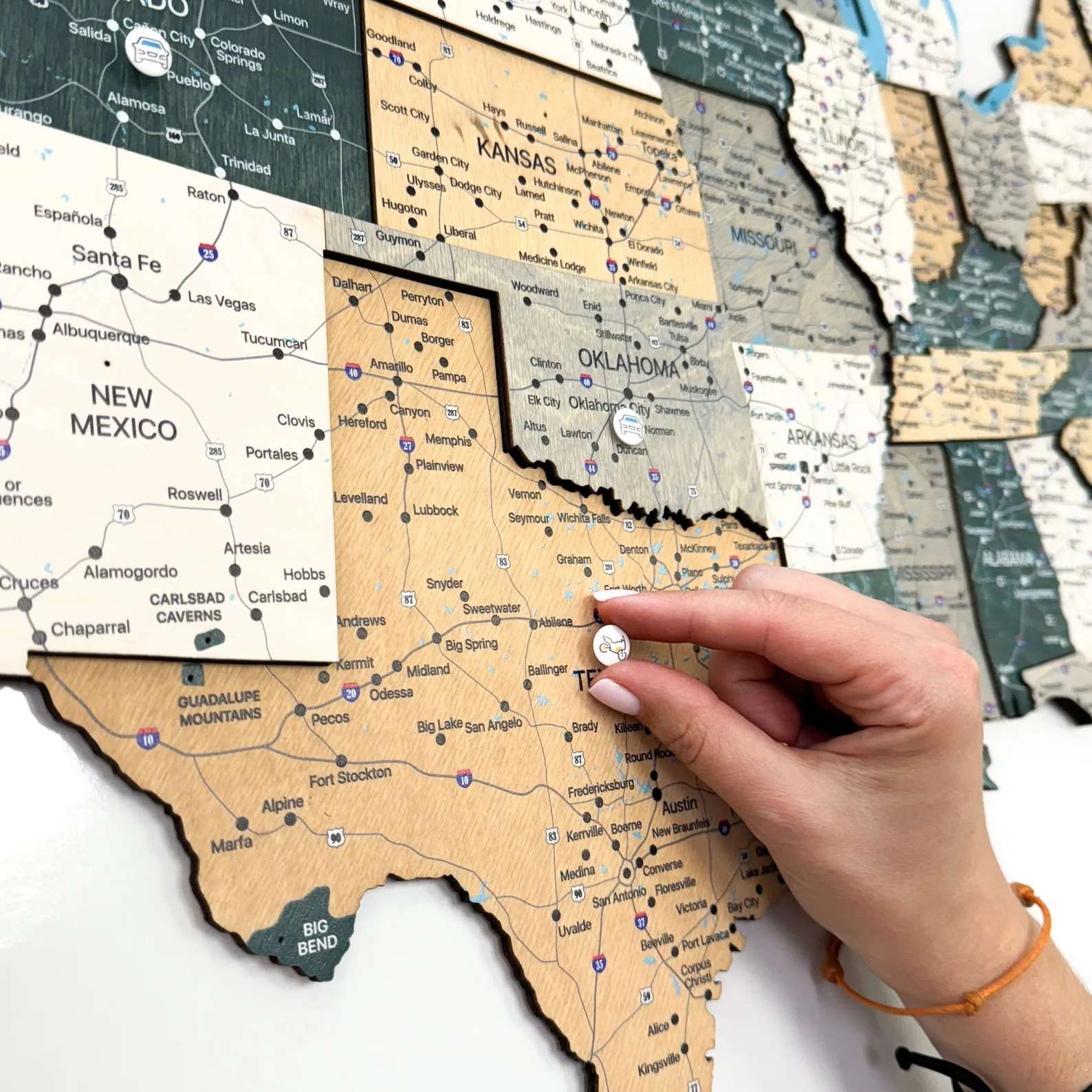 Fifty States Wooden USA Map Personalized Travel Planner Board