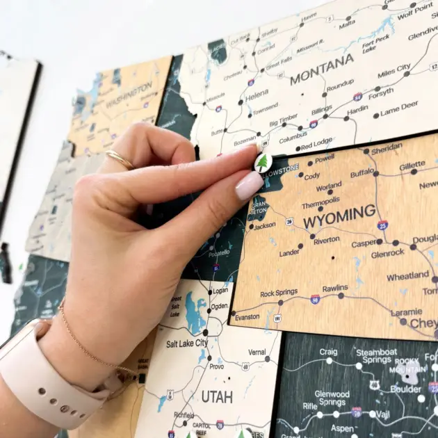 Wooden USA Map National Park Push Pin Wall Display